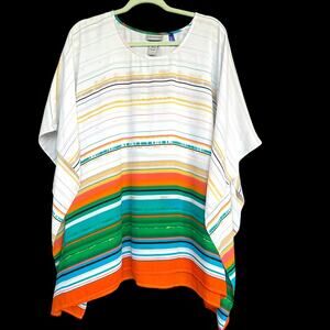 Catherines Shirt Womens 18/20WP Petite White Multicolor‎ Striped Tunic Top Plus